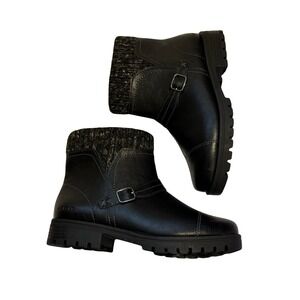 NEW JSport Womens Violet Black Boots with Knit Cuff and Memory Foam Comfort